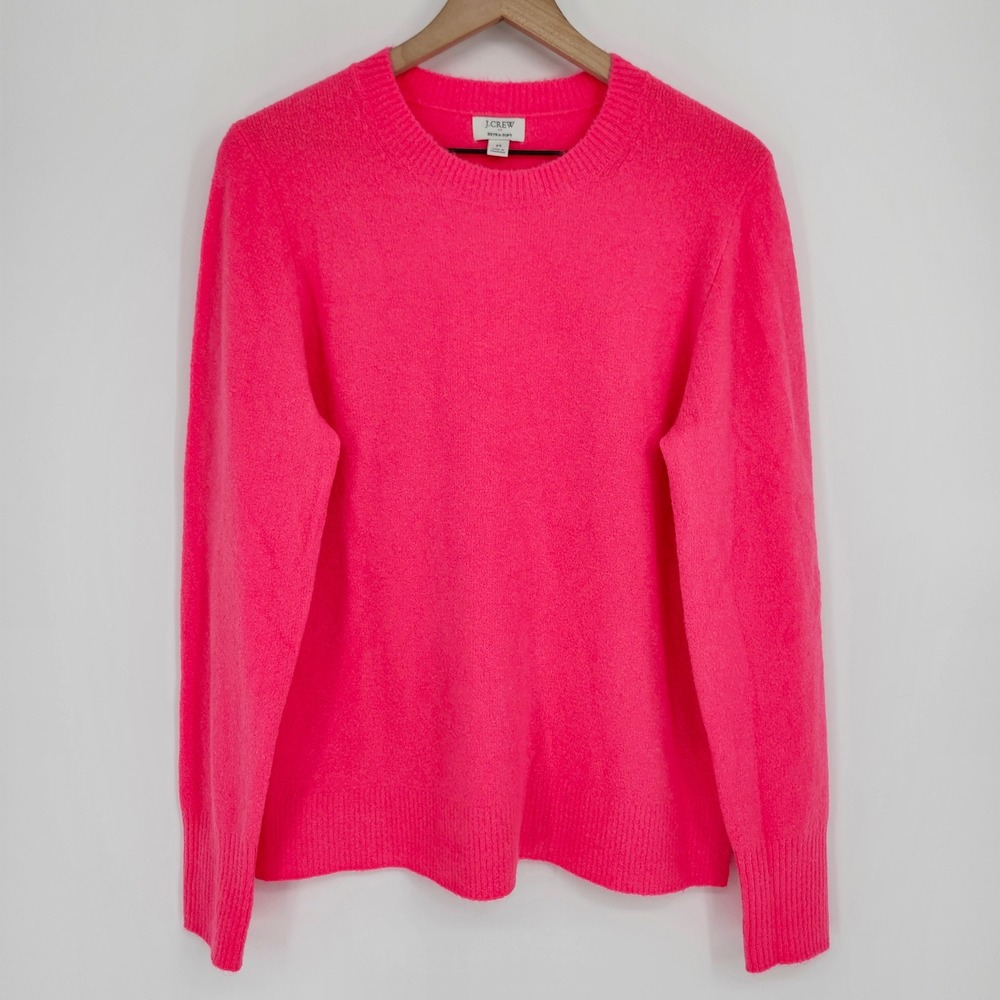 J.Crew Womens Hot Pink Extra-Soft Crewneck Wool Blend Sweater Size M Preppy Cozy - Picture 2 of 9